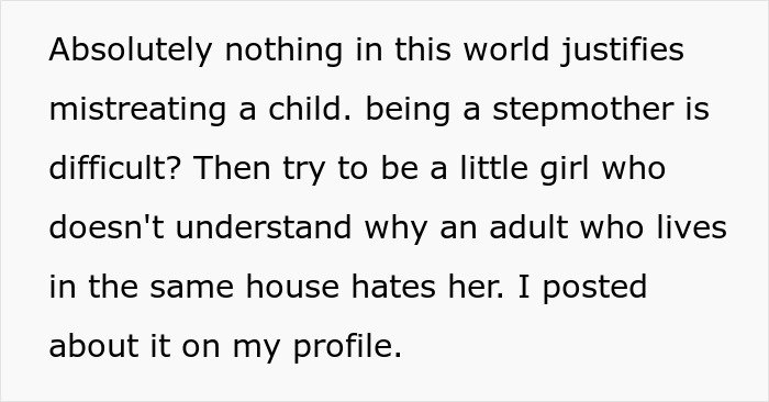 Text about stepmother mistreating a child highlighting teen’s insecurity and seeing stepmother’s true colors.