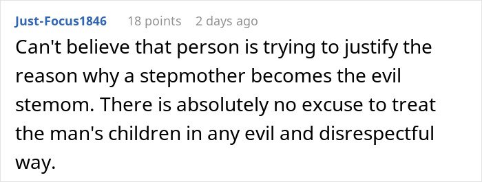 Comment discussing a stepmother’s behavior toward a kid and the teen’s view of her true colors.