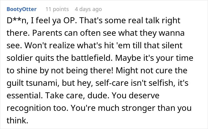 Screenshot of a social media comment discussing how a woman doesn’t see her daughter’s efforts, blinded by son’s flowers.
