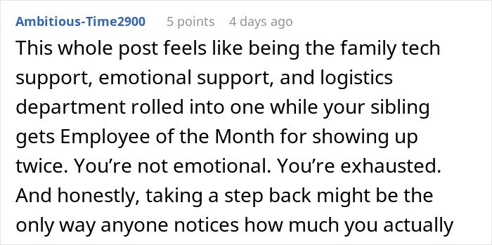 Screenshot of a forum post discussing a woman not seeing how much her daughter is doing for her.