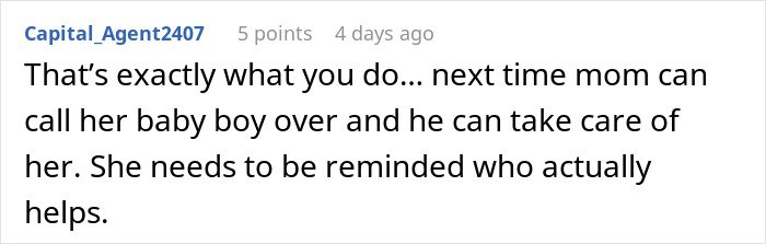 Comment about woman unaware of daughter’s support, focused on son’s flowers instead, highlighting family dynamics.