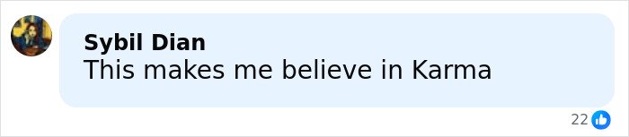 Comment by Sybil Dian stating belief in Karma, displayed in a social media style text bubble.