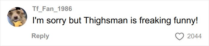 Screenshot of a social media comment praising Thighsman, related to curvy news anchor viral video reading mean viewer comments.