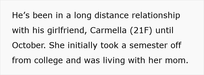 Text excerpt about a mom accused of embarrassing son’s girlfriend who offered to cook meals while staying with her mom.