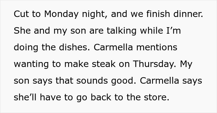 Text about a mom accused of embarrassing her son’s girlfriend who offered to cook meals for the family.
