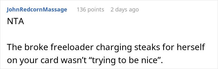 Screenshot of a Reddit comment discussing a mom accused of embarrassing son’s girlfriend who offered to cook meals.