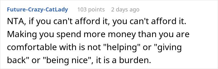 Comment from user Future-Crazy-CatLady about mom accused of embarrassing son’s girlfriend over cooking offer on Reddit thread.