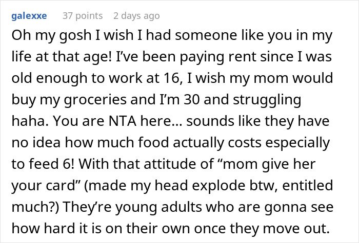 Comment discussing a mom accused of embarrassing son’s girlfriend who offered to cook meals for them.