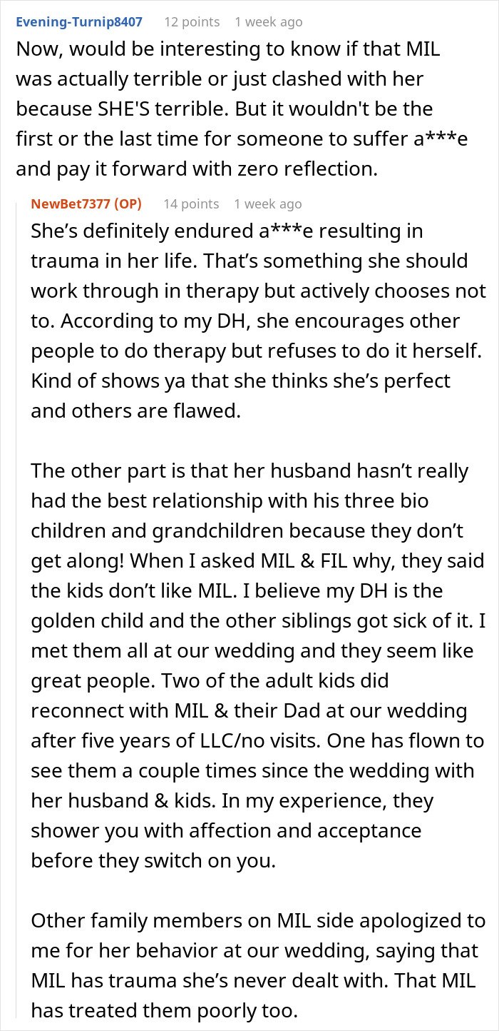 Text conversation about MIL demands and wedding venue changes causing family tensions and relationship challenges after a storm.