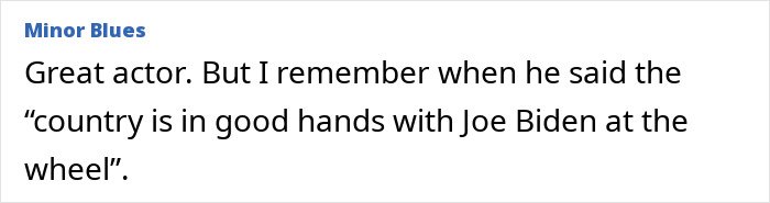 Text comment discussing actor Jason Bateman and a memorable remark about Joe Biden’s leadership.