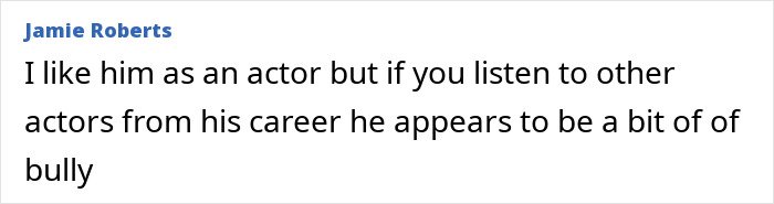 Comment by Jamie Roberts expressing a mixed opinion about Jason Bateman’s acting and behavior towards co-actors.