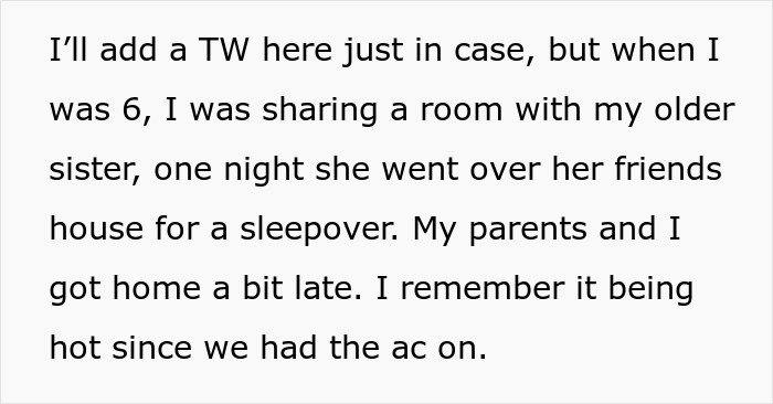 Text excerpt discussing a childhood memory shared by a guy venting online about his girlfriend’s closet door request.