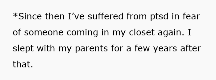 Text excerpt about suffering from PTSD due to someone entering a closet, linked to a guy venting online about closing his girlfriend’s closet door.