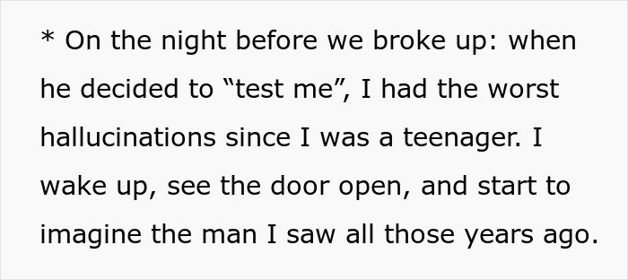 Text excerpt from a breakup story where a guy vents online about his girlfriend wanting him to close her closet door.