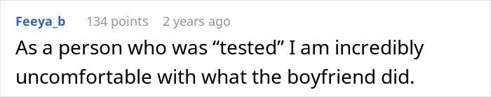 User comment expressing discomfort with boyfriend’s actions in a discussion about closing a closet door.