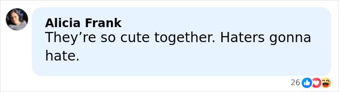 Alicia Frank comment saying they are cute together and haters gonna hate on Timothée Chalamet's red carpet look.