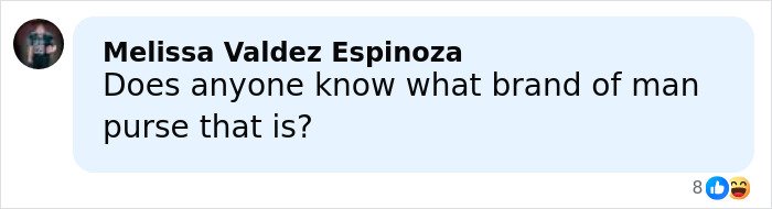 Comment asking about the brand of a man purse, related to Timothée Chalamet's red carpet look discussion.