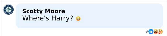 Social media comment asking Where's Harry with a laughing emoji and various reactions below the text.