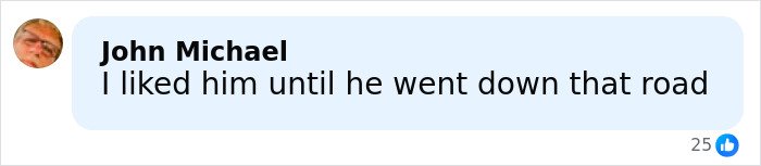 Comment reading "I liked him until he went down that road" on a social media post about Timothée Chalamet's red carpet look.