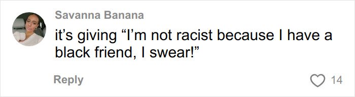 Comment by user Savanna Banana defending against accusations in a viral racist Cinnabon worker tirade discussion.