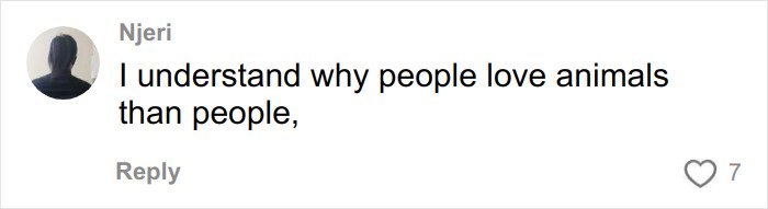 Comment by user Njeri stating a preference for animals over people, related to a racist Cinnabon worker viral tirade.