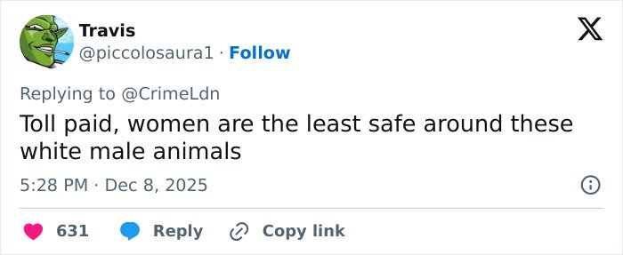 Screenshot of tweet criticizing safety concerns involving white male animals related to wealthy US student behavior after altercation.
