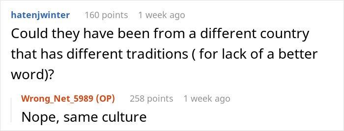 Screenshot of a Reddit conversation discussing cultural differences after a babysitter admits eating two slices of pizza.