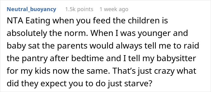 Screenshot of a discussion about parents balking after babysitter confesses to eating two slices of pizza.