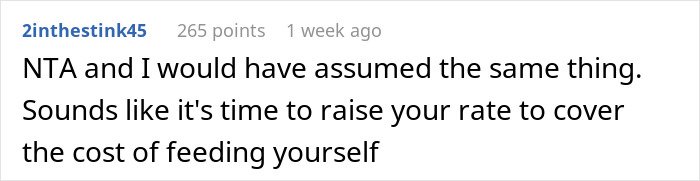 Comment discussing babysitter eating two slices of pizza and parents reacting with confusion and concern.