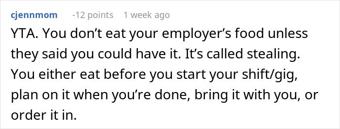 Comment discussing parents’ reaction as babysitter confesses to eating two slices of pizza during work shift.