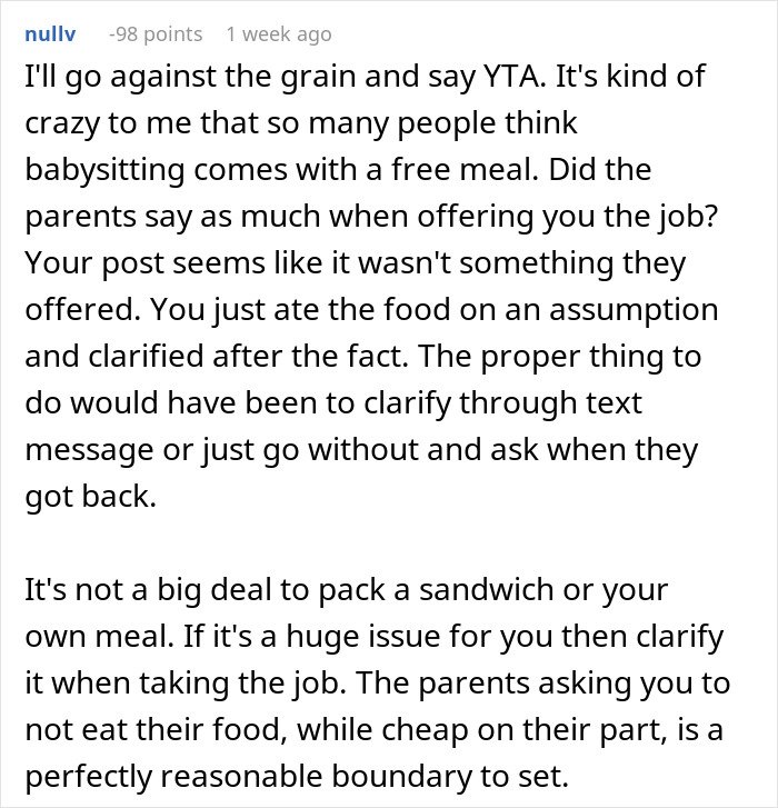Babysitter shares confession about eating two slices of pizza, parents look puzzled and express concerns about boundaries.