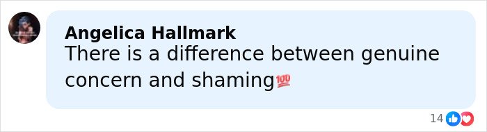 Screenshot of a social media comment discussing genuine concern versus shaming related to Ariana Grande's struggles.