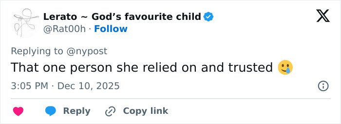 Tweet replying to news about the boyfriend who abandoned woman on Austrian mountain after her body was found
