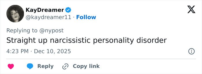 Tweet by user KayDreamer calling boyfriend who abandoned woman on Austrian mountain narcissistic, dated Dec 10, 2025.
