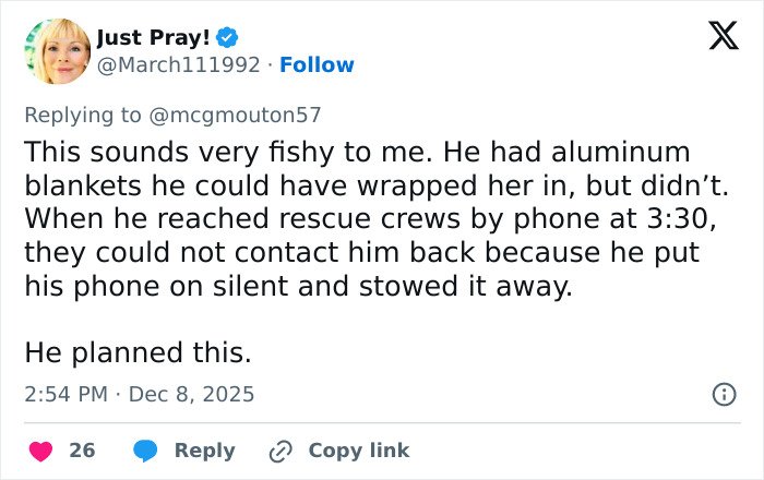 Screenshot of a tweet discussing the boyfriend who abandoned woman on Austrian mountain and his suspicious actions.