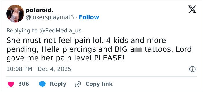 Twitter user reacting to Cardi B and her new neck and back piercings amid backlash and criticism online.