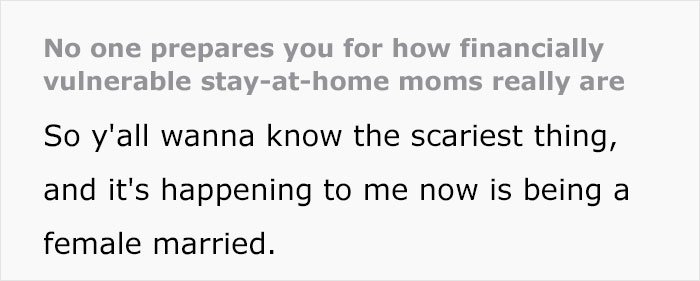 Text image on financial vulnerability of stay-at-home moms, highlighting challenges faced by SAHM at a loss after divorce request.