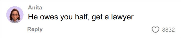 Comment by Anita advising to get a lawyer as SAHM struggles with divorce and financial planning.