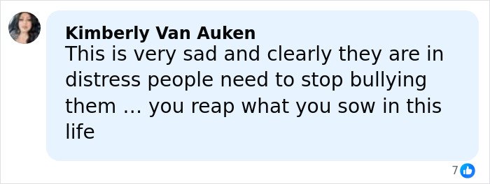 Comment by Kimberly Van Auken expressing sadness about distress and bullying related to Sharon Osbourne and Kelly&rsquo;s heartbreaking weight loss.