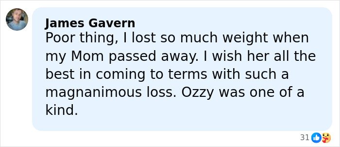 Comment mentioning weight loss and expressing sympathy, related to Sharon Osbourne and Kelly's situation.