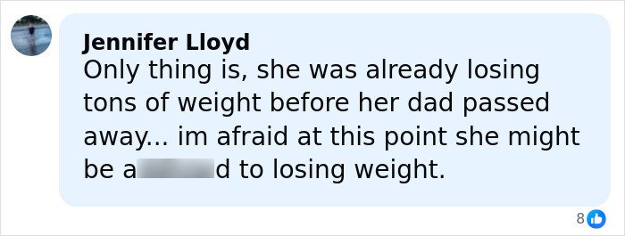 Screenshot of a social media comment discussing Kelly's heartbreaking weight loss and Sharon Osbourne&rsquo;s reaction.