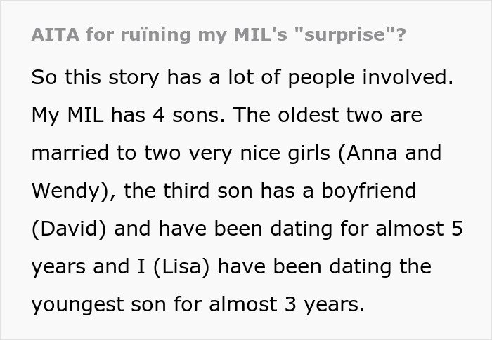 Text excerpt discussing women ruining MIL&rsquo;s surprise by pretending not to know she was coming.