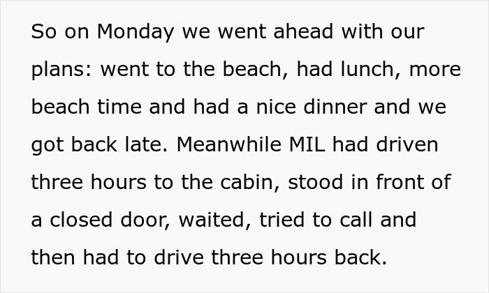 Text describing women ruining MIL&rsquo;s surprise by pretending they didn&rsquo;t know she was coming, causing a failed visit.