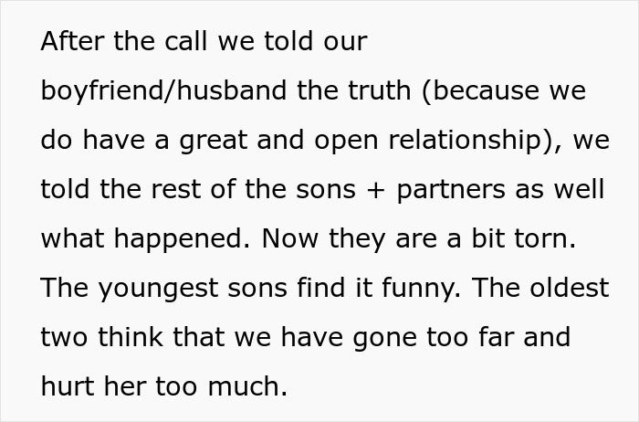 Text excerpt describing women revealing the truth and spoiling MIL&rsquo;s surprise by pretending ignorance.