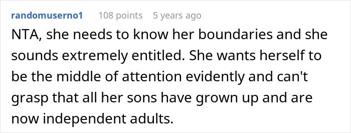 Reddit comment discussing women pretending not to know about MIL&rsquo;s surprise and setting boundaries with entitled behavior.