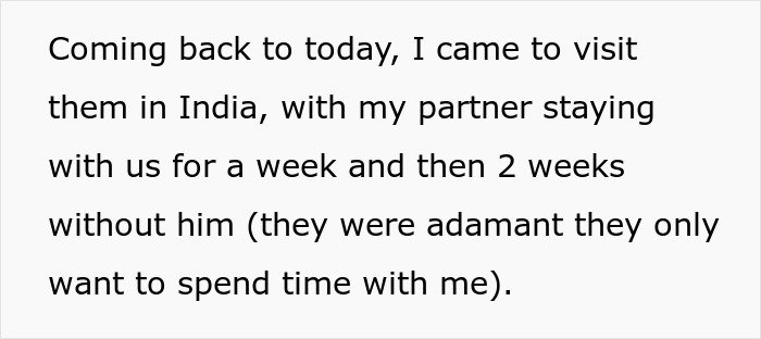 Text excerpt describing a visit to parents in India and feeling held hostage at parents' place, unsure what to do.
