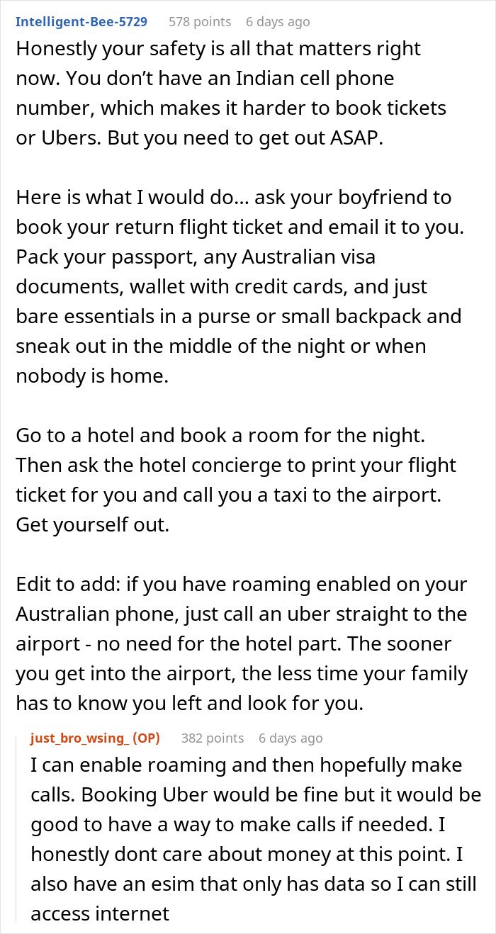 Text advice on escaping a hostage situation at parents’ place, focusing on safety and planning an exit discreetly.