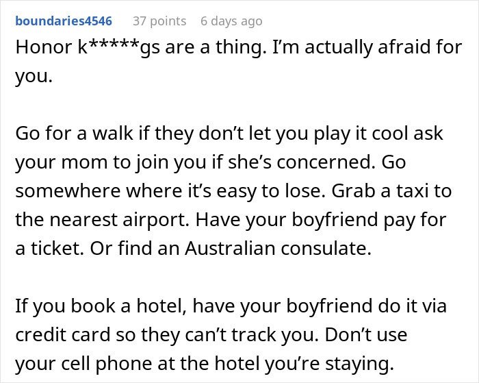 Reddit advice on how to escape being held hostage at parents’ place, including tips on traveling and staying safe.