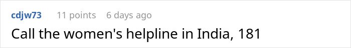 Text message on screen advising to call the women's helpline in India 181 for help with being held hostage.