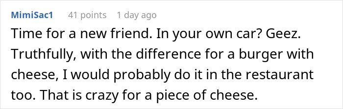 Screenshot of a Reddit comment discussing cutting contact with a friend after she showed true colors at a McDonald’s drive-thru.